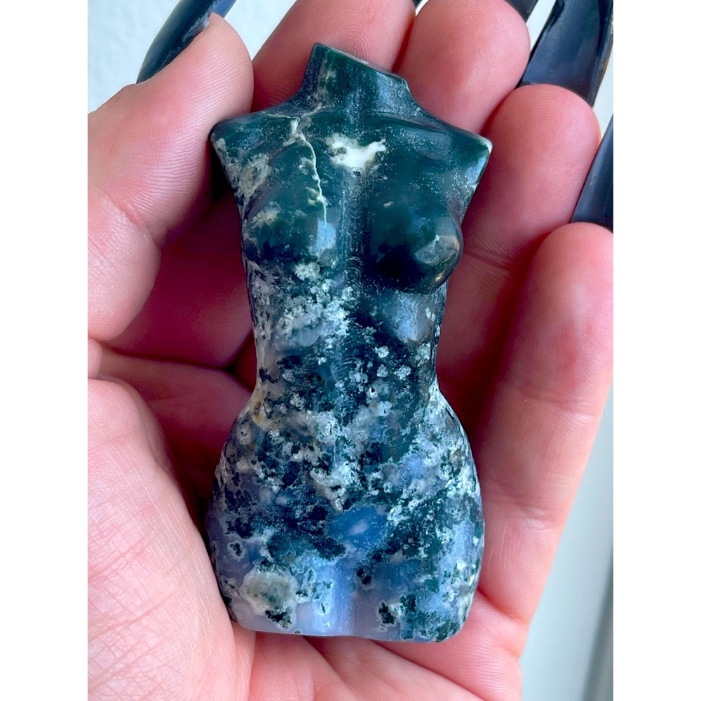 Moss Agate Hand-carved Goddess crystal